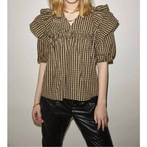 Melissa Nepton Derron Blouse In Green Mini Check Size Small